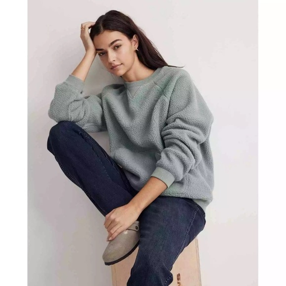 Madewell (Re)sourced Sherpa sweatshirt Sage Size M - Picture 2 of 10